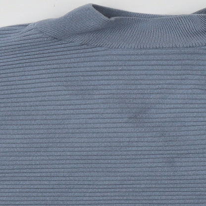 Close-up detail of New Look women’s blue viscose pullover sweatshirt, size L, pullover - cropped