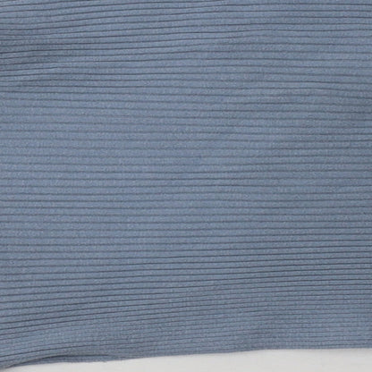 Brand and care label for New Look women’s blue viscose pullover sweatshirt, size L, pullover - cropped