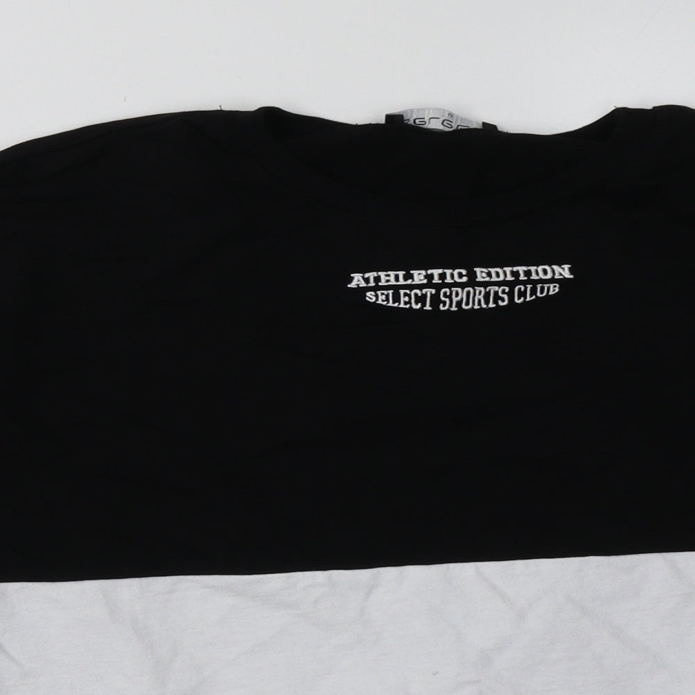 Close-up detail of Select women’s black plaid cotton pullover sweatshirt, size M, pullover - athletic edition
