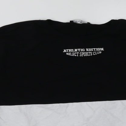 Close-up detail of Select women’s black plaid cotton pullover sweatshirt, size M, pullover - athletic edition