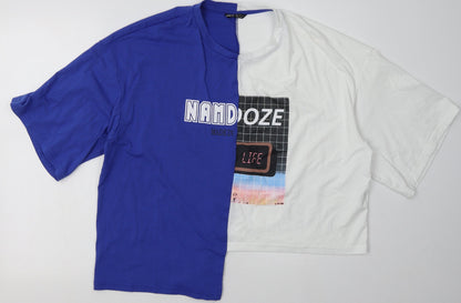 SheIn Womens Blue Geometric Cotton Basic T-Shirt Size XL Crew Neck - life