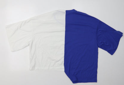 SheIn Womens Blue Geometric Cotton Basic T-Shirt Size XL Crew Neck - life