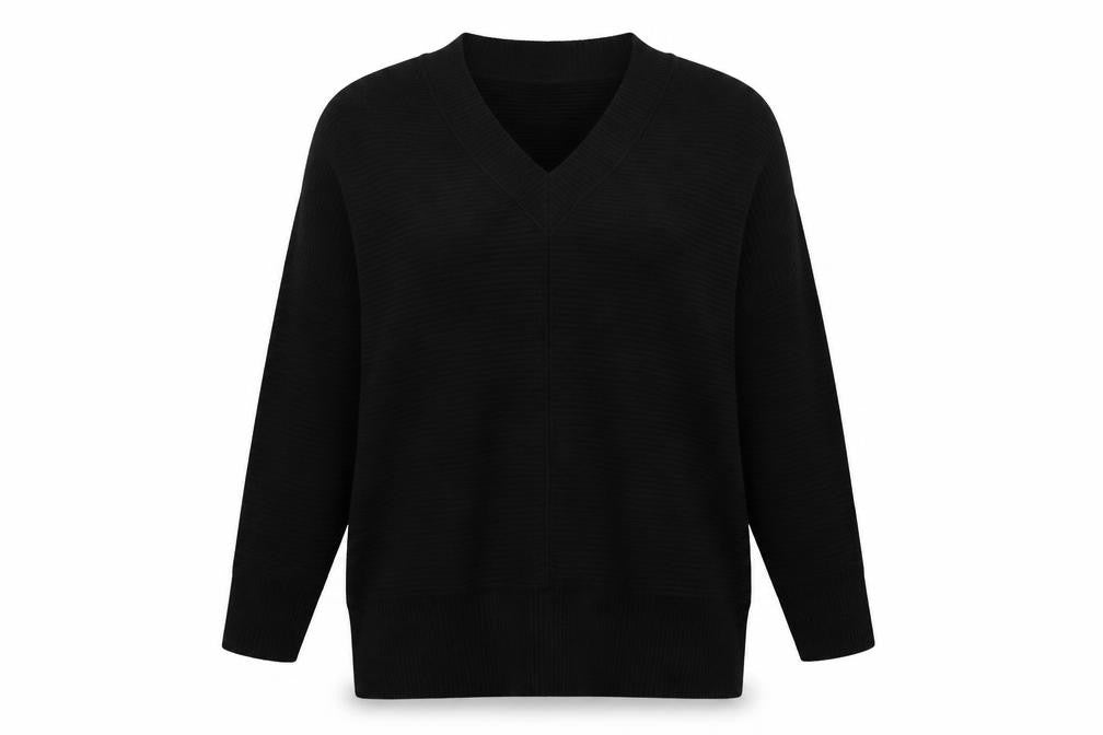 Front view of F&F women’s black polyester pullover sweatshirt, size UK 18, pullover