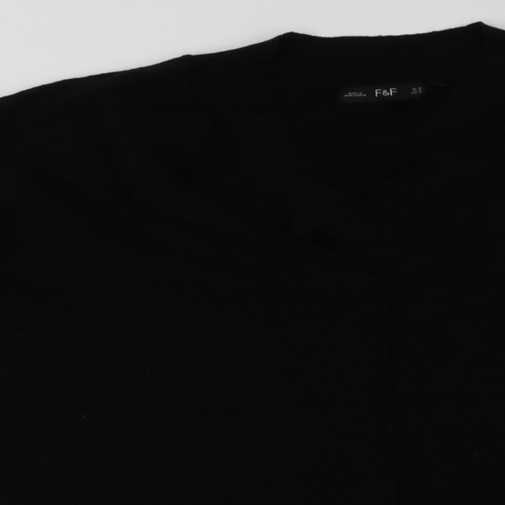 Close-up detail of F&F women’s black polyester pullover sweatshirt, size UK 18, pullover