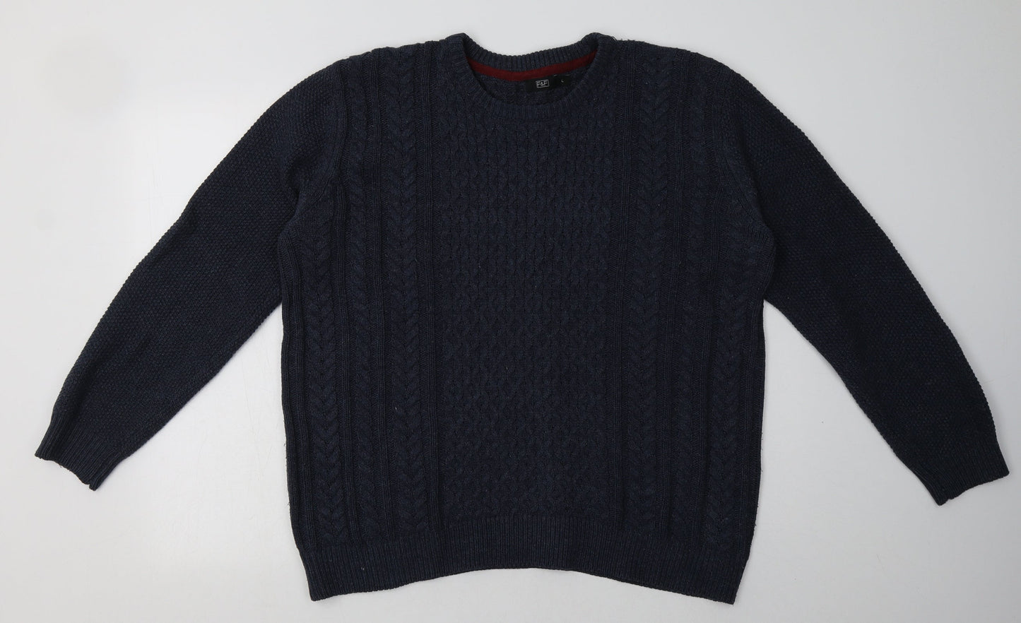 F&F Mens Blue Geometric Acrylic Pullover Sweatshirt Size L