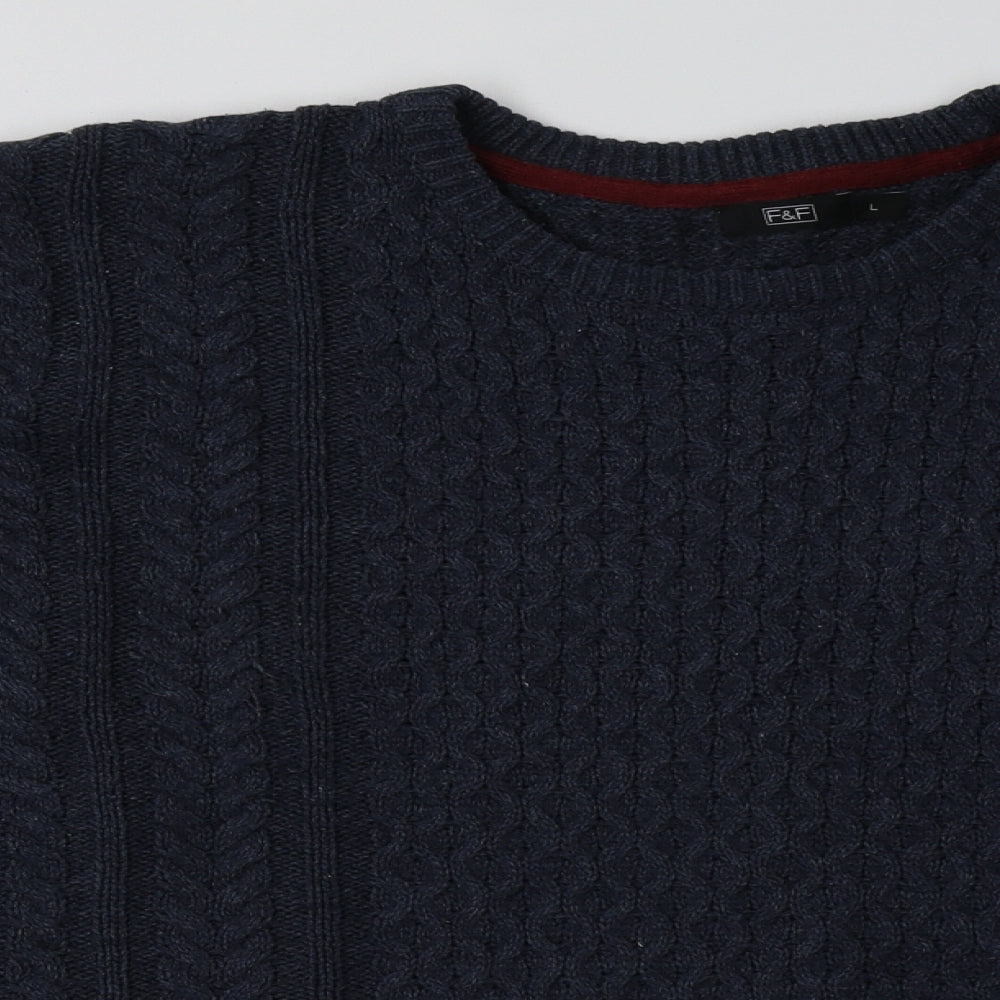 F&F Mens Blue Geometric Acrylic Pullover Sweatshirt Size L