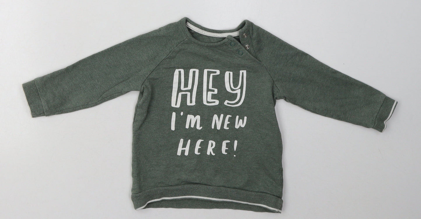 George Boys Green  Cotton Basic Casual Size 12-18 Months Crew Neck Buckle - hey, im new here