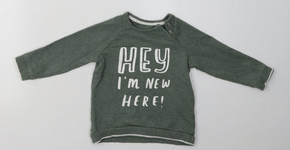 George Boys Green  Cotton Basic Casual Size 12-18 Months Crew Neck Buckle - hey, im new here