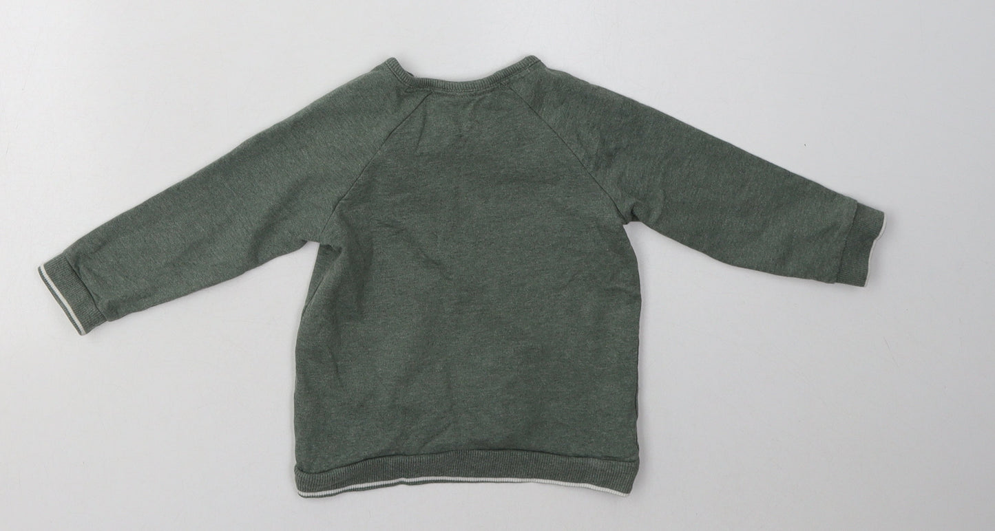 George Boys Green  Cotton Basic Casual Size 12-18 Months Crew Neck Buckle - hey, im new here