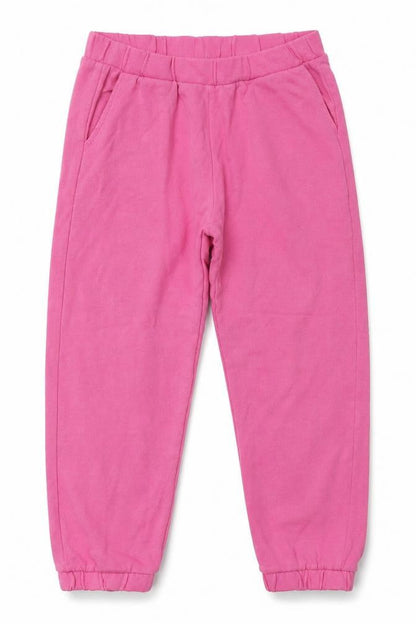 Front view of Zara girls’ pink cotton jogger trousers, size 9, months regular tie