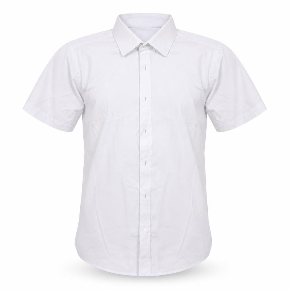 Front view of Marks & Spencer boys’ white polyester basic button-up, size 10-11, years collared button - school wear