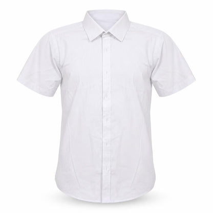 Front view of Marks & Spencer boys’ white polyester basic button-up, size 10-11, years collared button - school wear