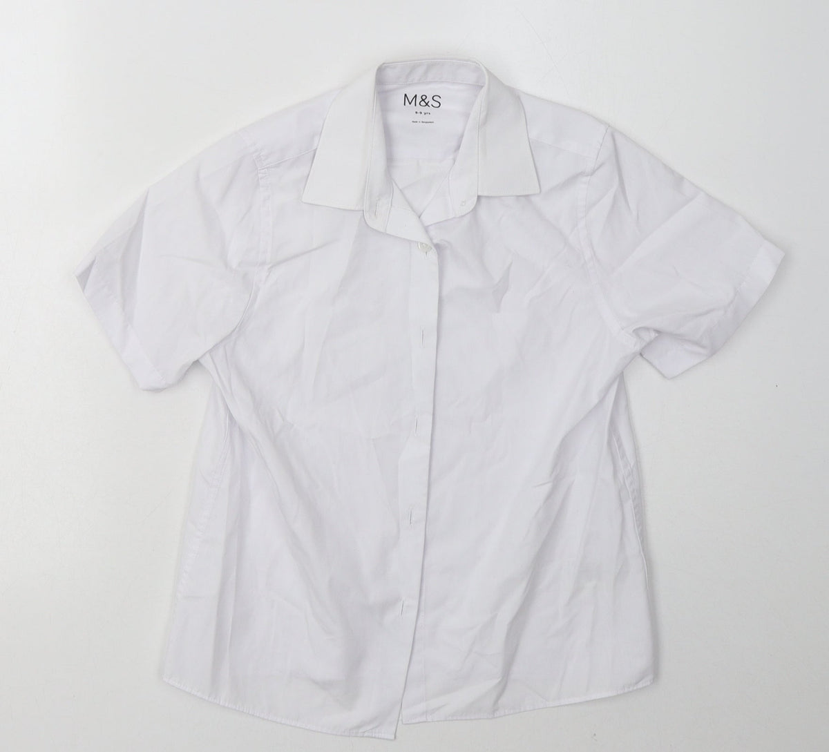 Additional front view of Marks & Spencer boys’ white polyester basic button-up, size 8-9, years collared button - school wear