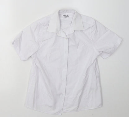 Additional front view of Marks & Spencer boys’ white polyester basic button-up, size 8-9, years collared button - school wear