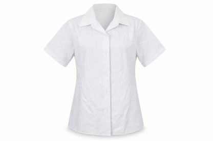 Front view of Marks & Spencer boys’ white polyester basic button-up, size 8-9, years collared button - school wear