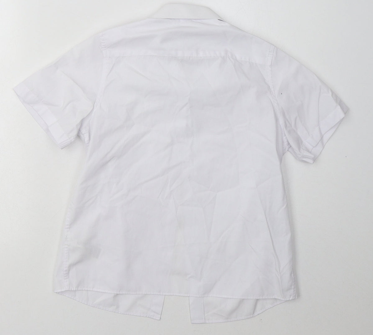 Back view of Marks & Spencer boys’ white polyester basic button-up, size 8-9, years collared button - school wear