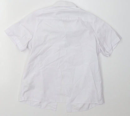 Back view of Marks & Spencer boys’ white polyester basic button-up, size 8-9, years collared button - school wear