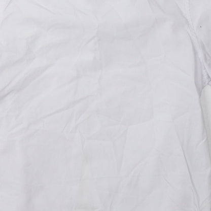 Brand and care label for Marks & Spencer boys’ white polyester basic button-up, size 8-9, years collared button - school wear
