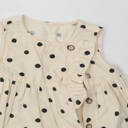 sainsburys Girls Beige Polka Dot Cotton A-Line  Size 3-6 Months  Crew Neck Button