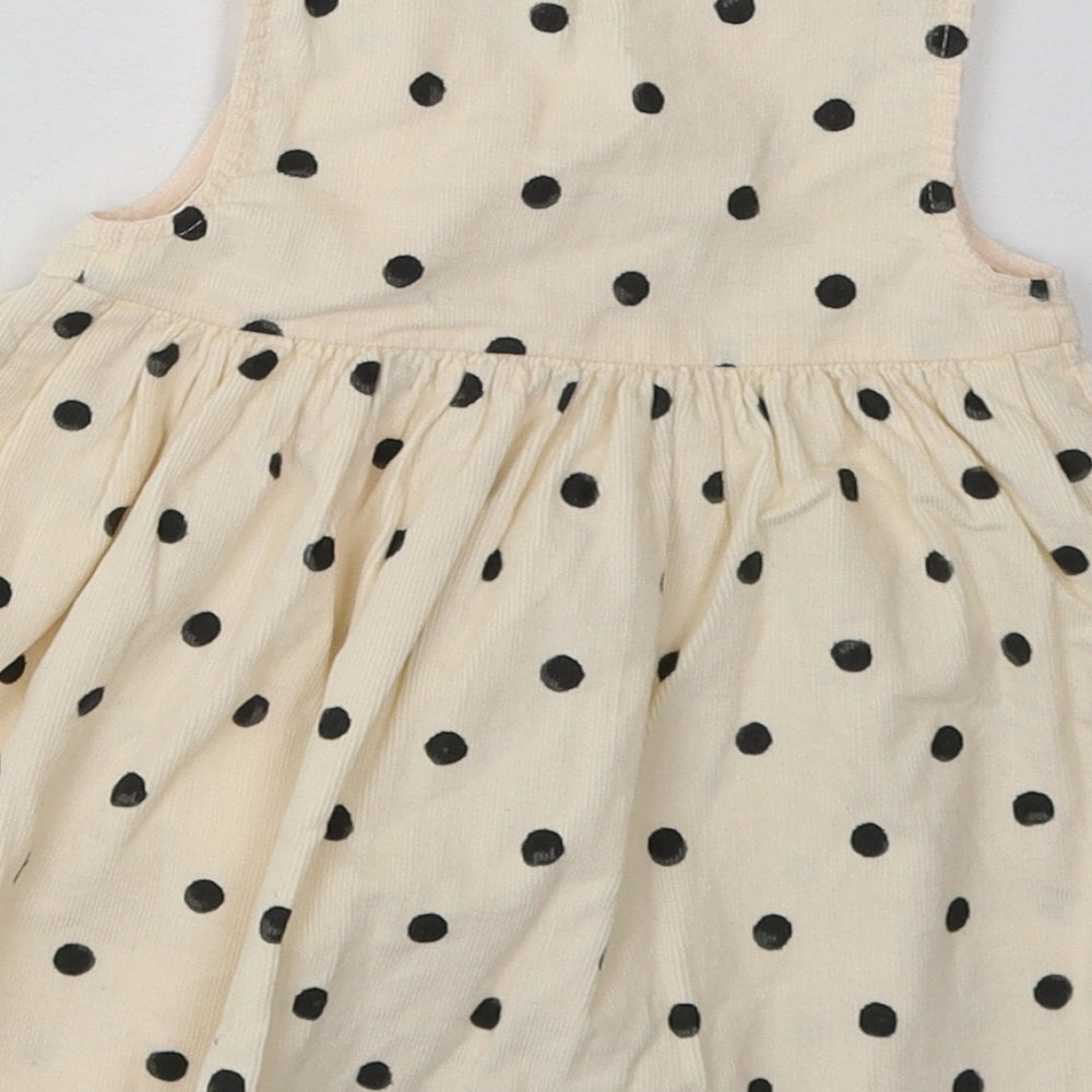 sainsburys Girls Beige Polka Dot Cotton A-Line  Size 3-6 Months  Crew Neck Button