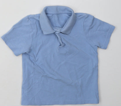 Additional front view of Matalan boys’ blue cotton basic polo, size 5, years collared button - school wear