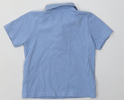 Back view of Matalan boys’ blue cotton basic polo, size 5, years collared button - school wear