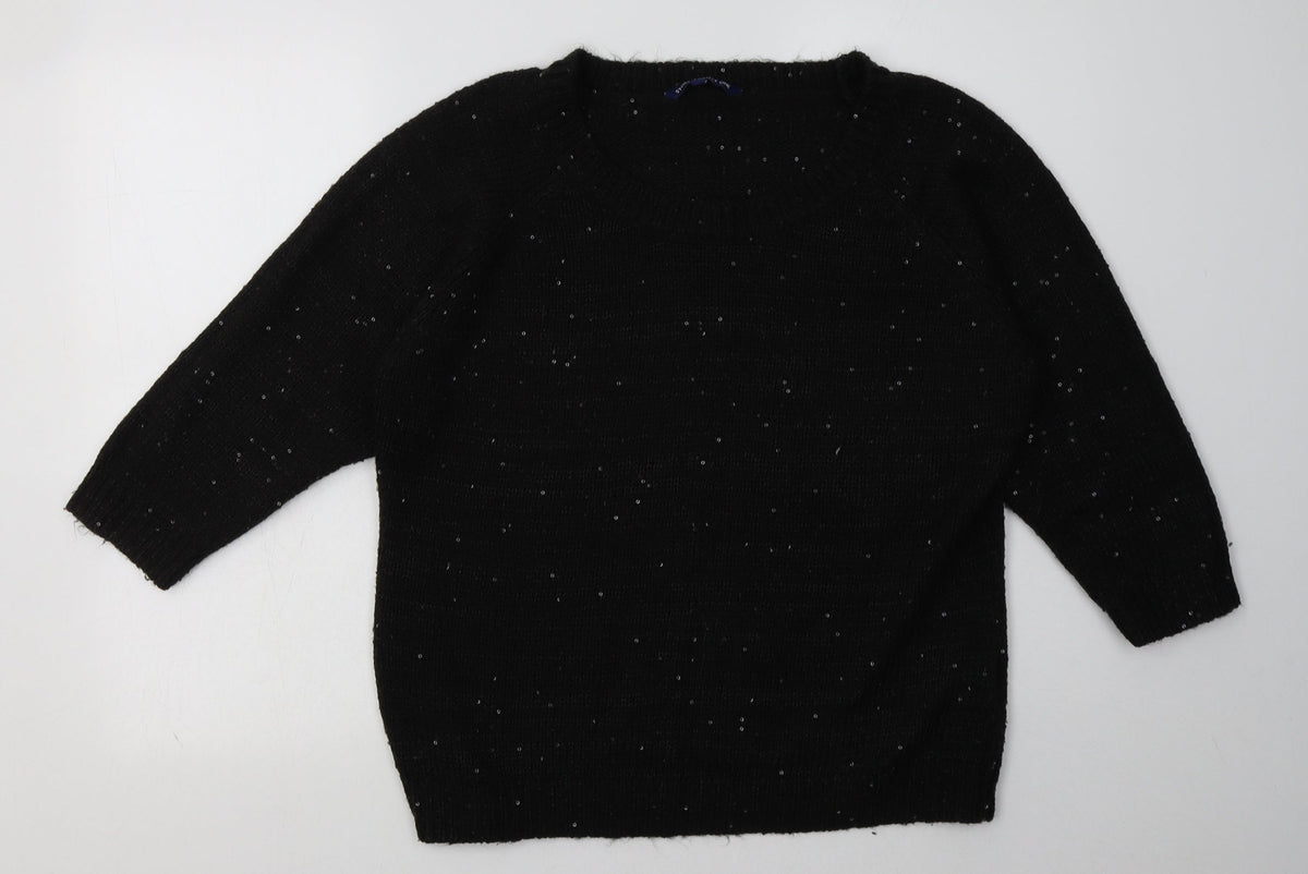 Additional front view of Store Twenty One women’s black acrylic pullover sweatshirt, size L, pullover - sequin detail