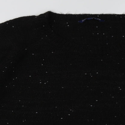 Close-up detail of Store Twenty One women’s black acrylic pullover sweatshirt, size L, pullover - sequin detail