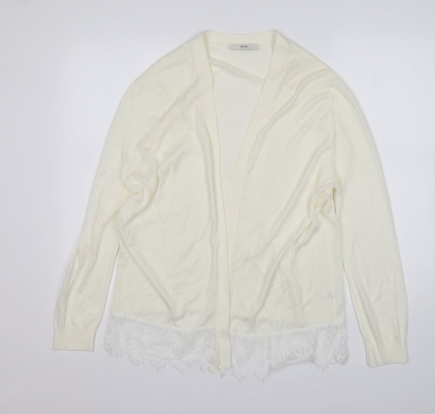 George Womens Ivory V-Neck  Acrylic Cardigan Jumper Size S