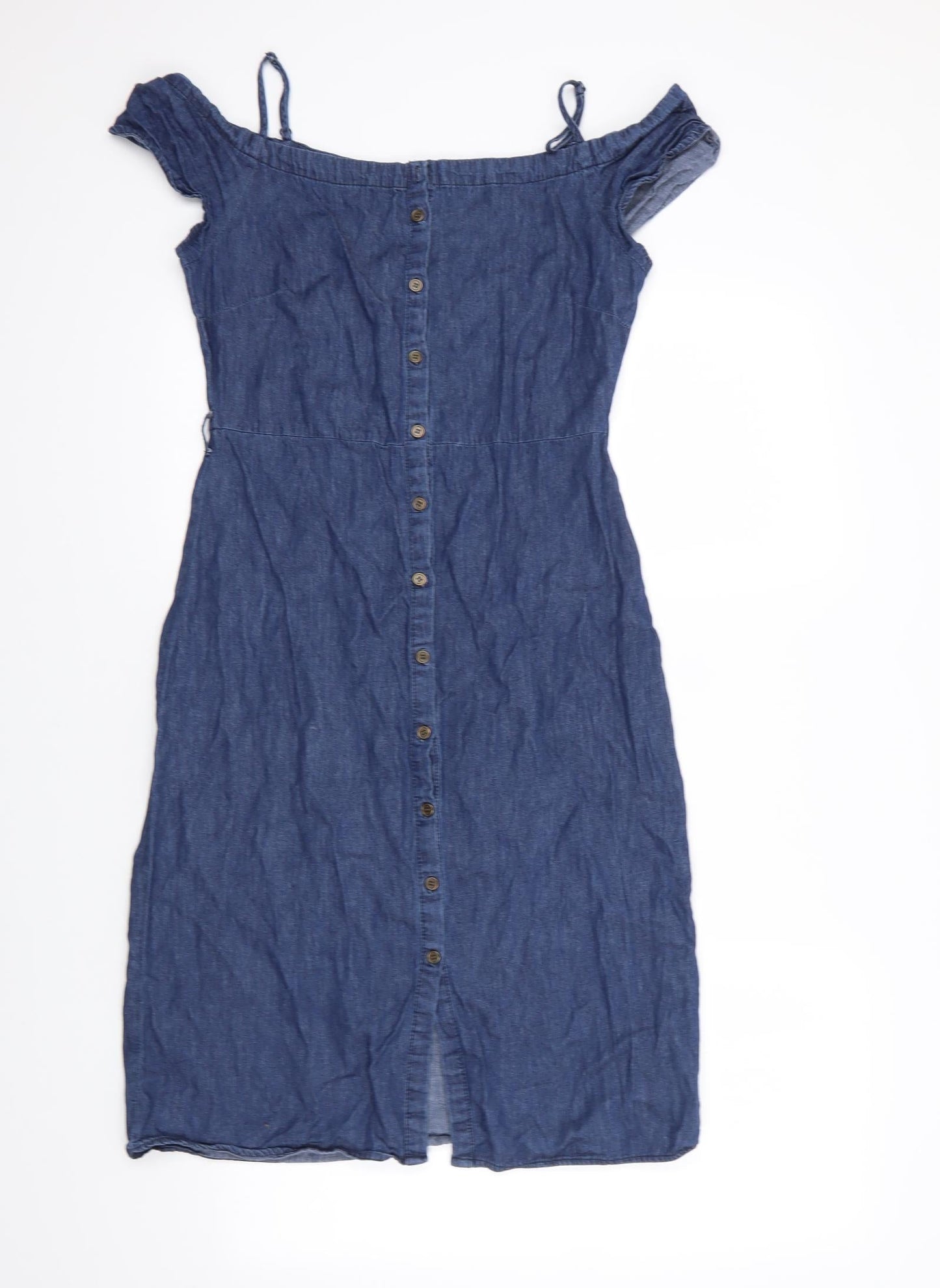 N ew Look Womens Blue  Cotton A-Line  Size 8  Boat Neck Button