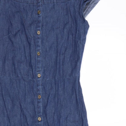 N ew Look Womens Blue  Cotton A-Line  Size 8  Boat Neck Button