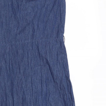 N ew Look Womens Blue  Cotton A-Line  Size 8  Boat Neck Button