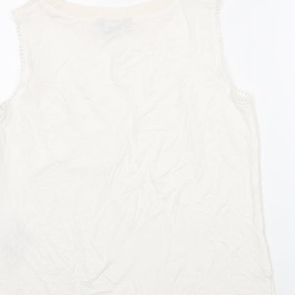 N ew Look Womens White  Polyester Basic Blouse Size 10 Round Neck