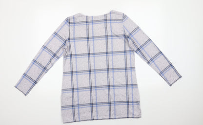 Nutmeg Womens Blue Crew Neck Check Polyester Pullover Jumper Size 10