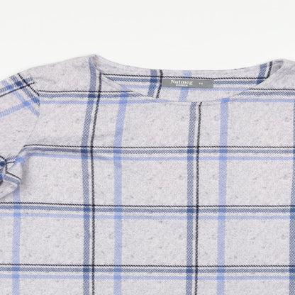 Nutmeg Womens Blue Crew Neck Check Polyester Pullover Jumper Size 10