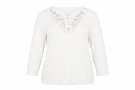 Front view of Bonmarché women’s white polyester basic blouse, size XL, v-neck