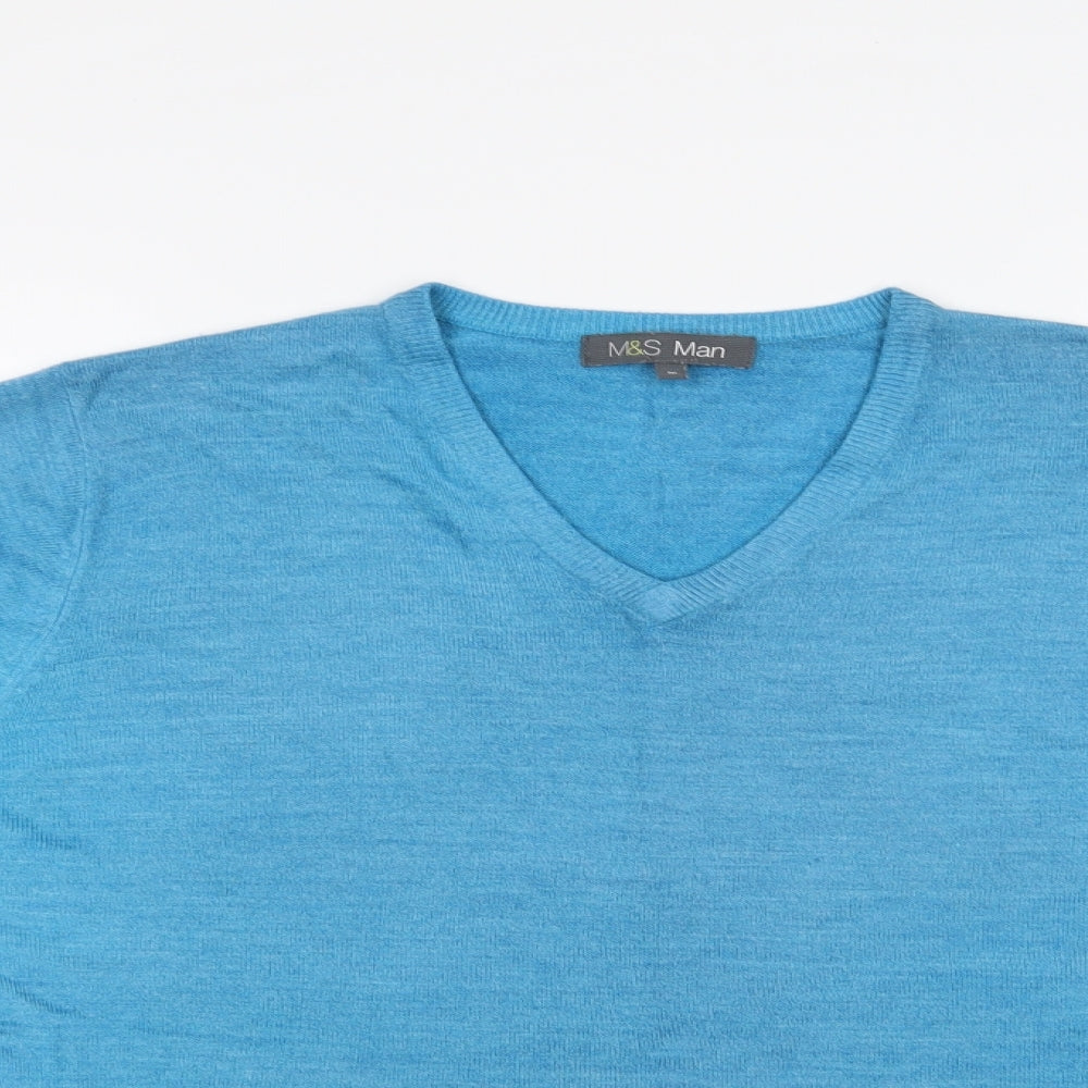 M&S Mens Blue V-Neck  Acrylic Pullover Jumper Size M