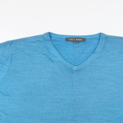 M&S Mens Blue V-Neck  Acrylic Pullover Jumper Size M
