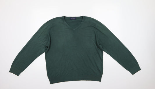 M&S Mens Green V-Neck  Acrylic Pullover Jumper Size L