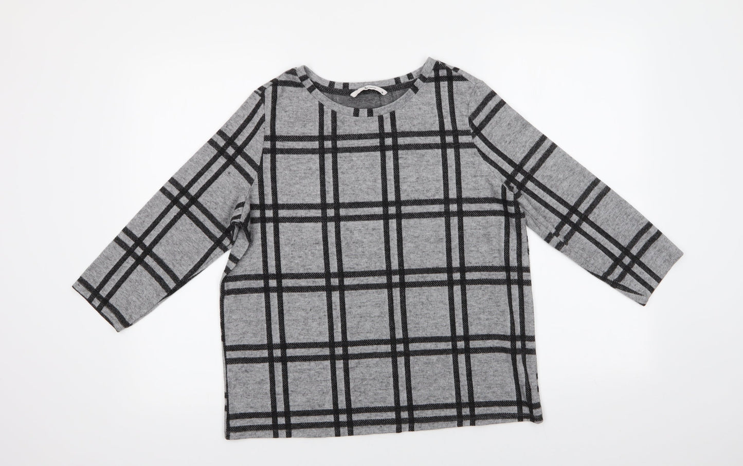 TU Womens Grey Crew Neck Check Polyester Pullover Jumper Size 12