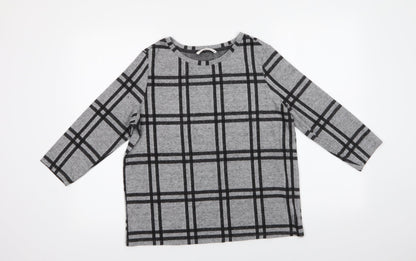 TU Womens Grey Crew Neck Check Polyester Pullover Jumper Size 12