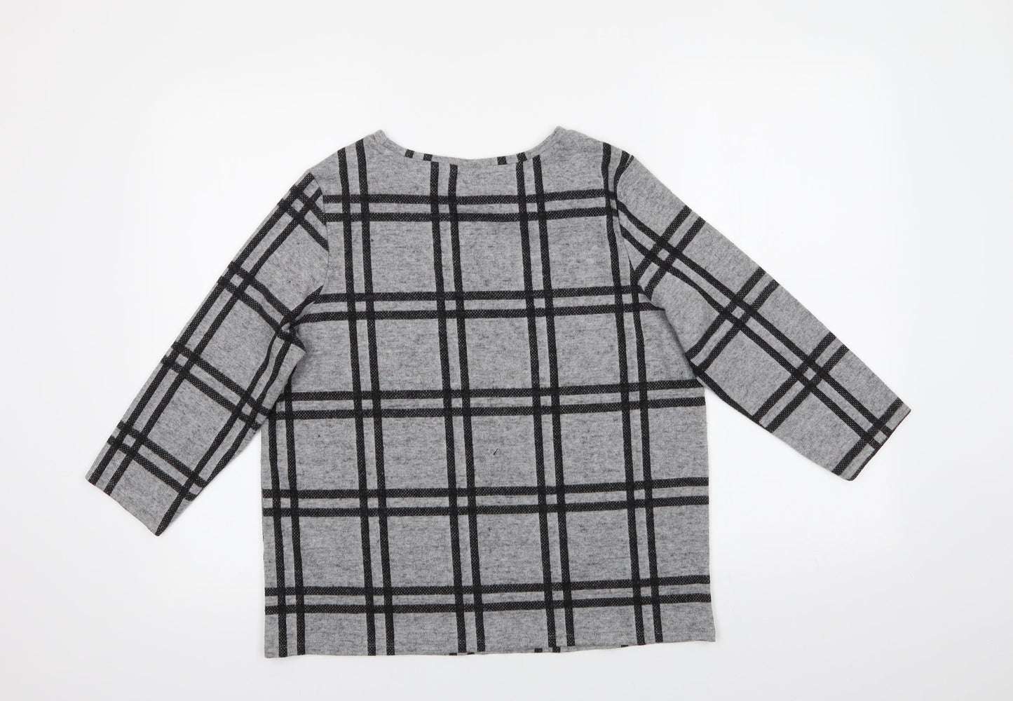 TU Womens Grey Crew Neck Check Polyester Pullover Jumper Size 12