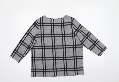 TU Womens Grey Crew Neck Check Polyester Pullover Jumper Size 12