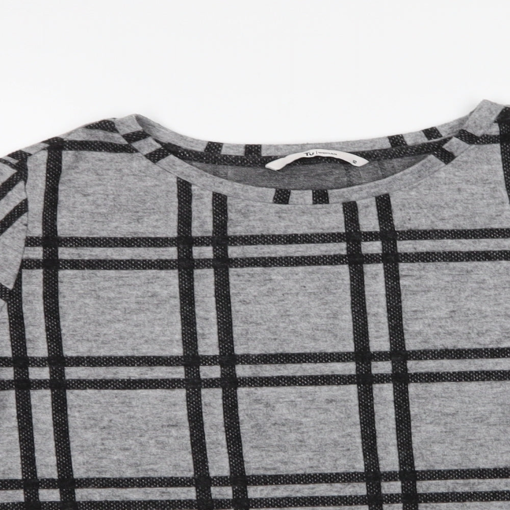 TU Womens Grey Crew Neck Check Polyester Pullover Jumper Size 12