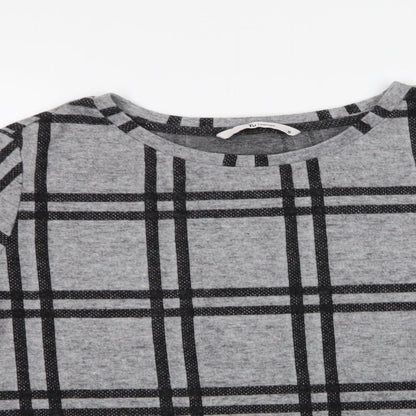 TU Womens Grey Crew Neck Check Polyester Pullover Jumper Size 12