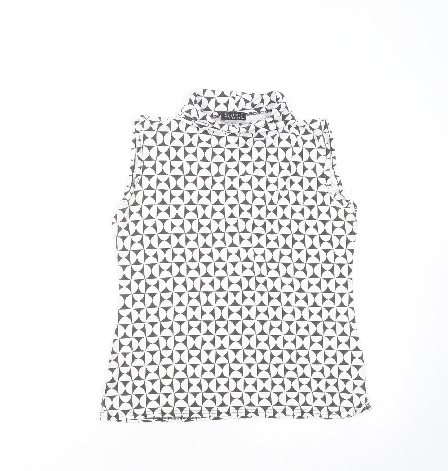 Sisters Point Womens White Geometric Polyester Basic Blouse Size S Round Neck