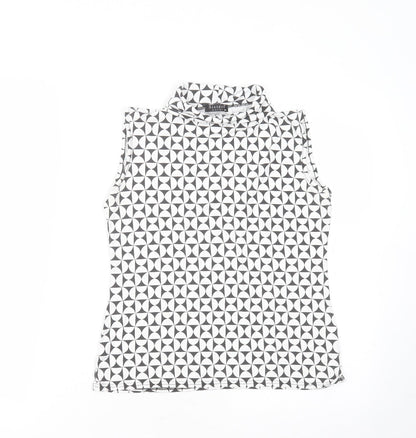 Sisters Point Womens White Geometric Polyester Basic Blouse Size S Round Neck