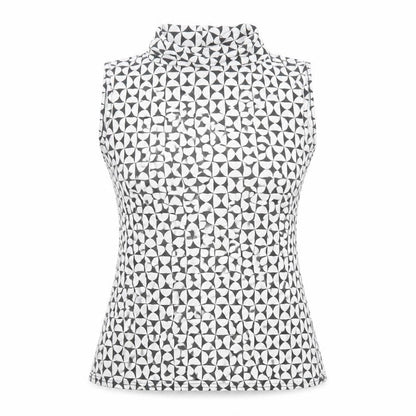 Front view of Sisters Point women’s white geometric polyester basic blouse, size S, round neck