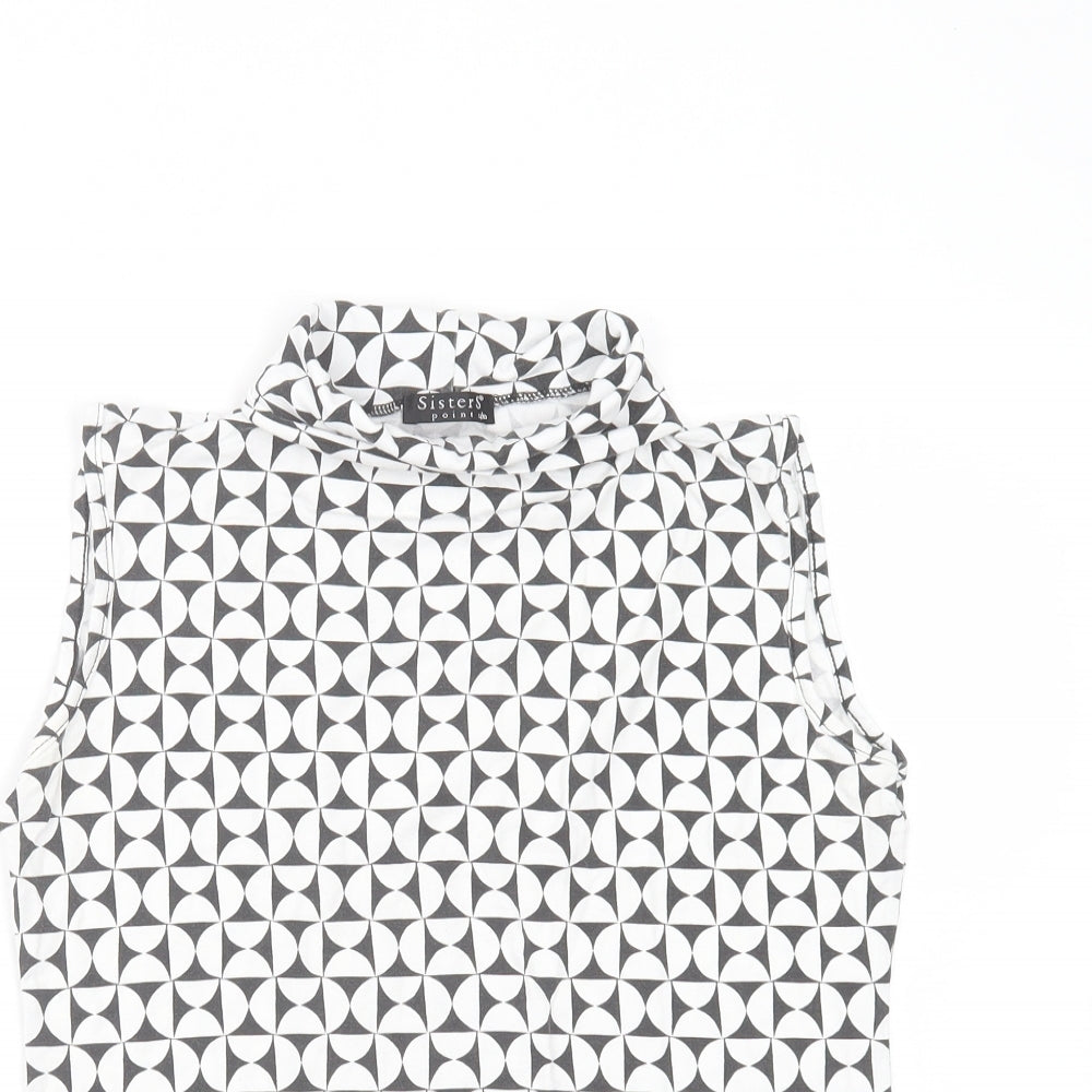 Sisters Point Womens White Geometric Polyester Basic Blouse Size S Round Neck