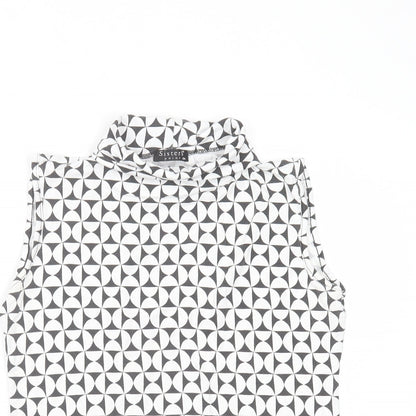 Sisters Point Womens White Geometric Polyester Basic Blouse Size S Round Neck